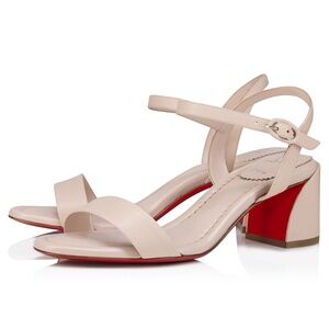 Christian Louboutin Miss Jane Sandal 55 Leche Beige Ankle Strap Block Heel 37.5